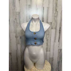 Blue backless tank top